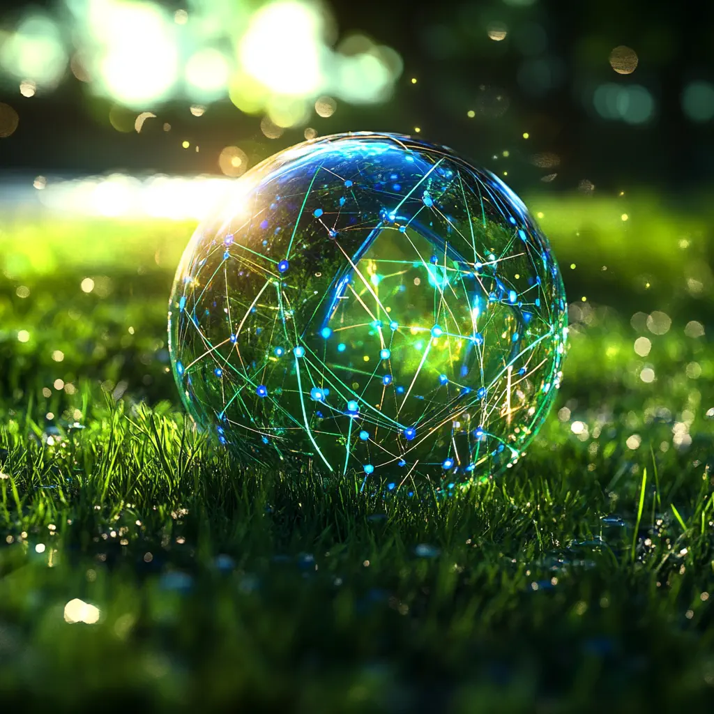 Visualisierung eines LLM-Modells als Kugel, die im Gras liegt